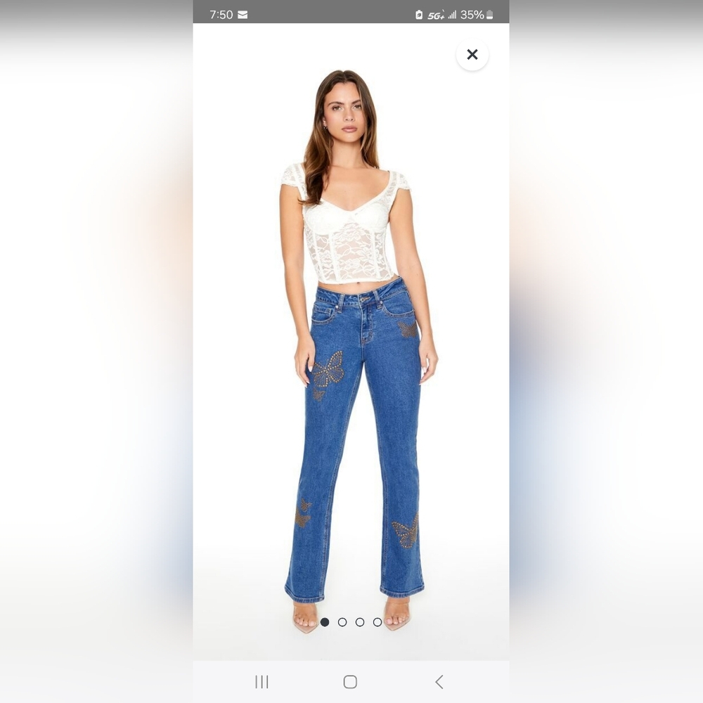 Studded  butterfly bootcut jeans